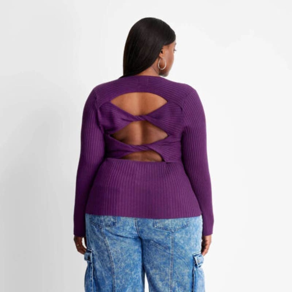 Future Collective Women's Twisted Back Crewneck Pullover Sweater -Purple 4X NWOT
